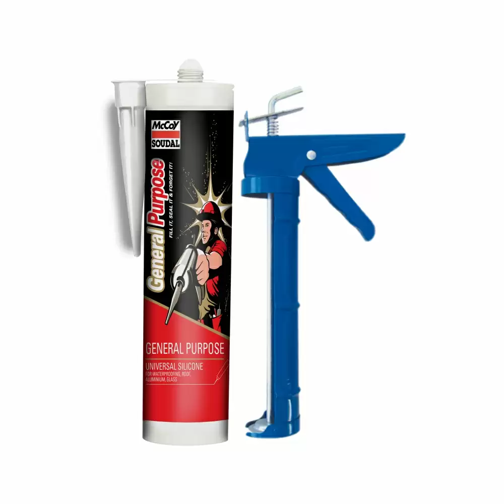 McCoy Soudal GP Black Silicone Sealant (250 g) With JM-108 DT Caulking Applicator Gun Combo Pack
